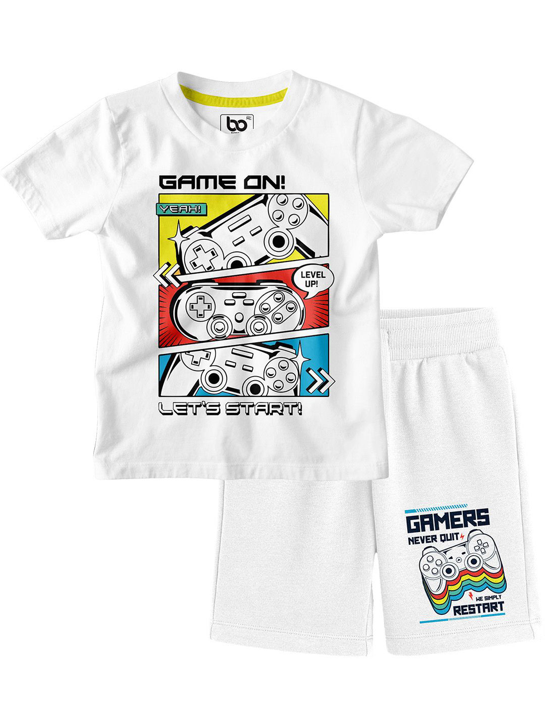 BonOrganik Boys Game On Printed Short Sleeves Pure Cotton T-shirt With Shorts