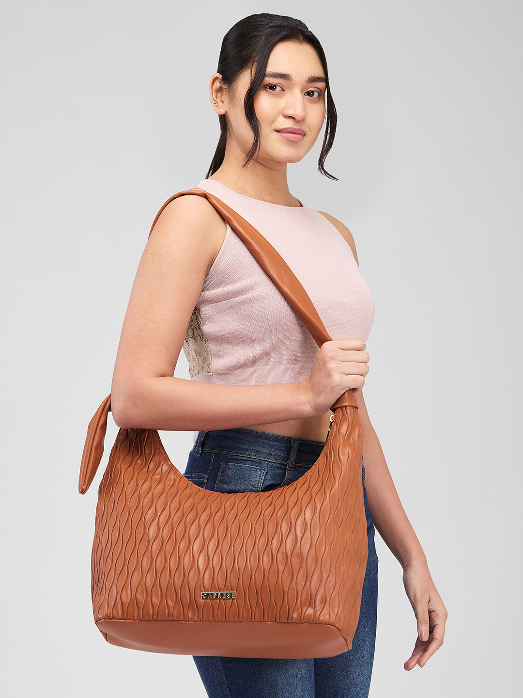 DressBerry X CAPRESE Shelbee Women Tan Large Hobo Bag