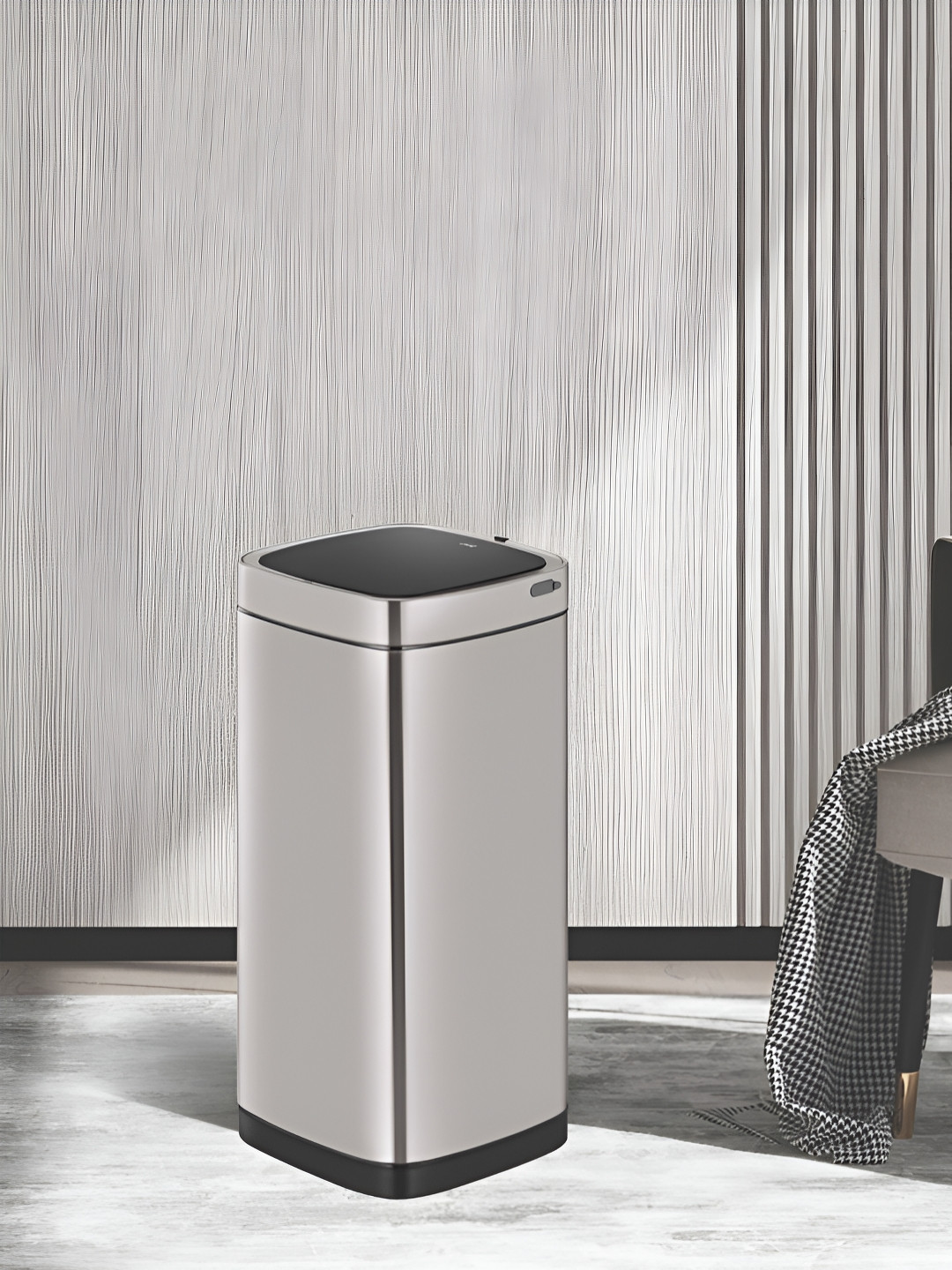 OBSESSIONS Grey & Black Stainless Steel Touchless Smart Sensor Square Dustbin- 40 L