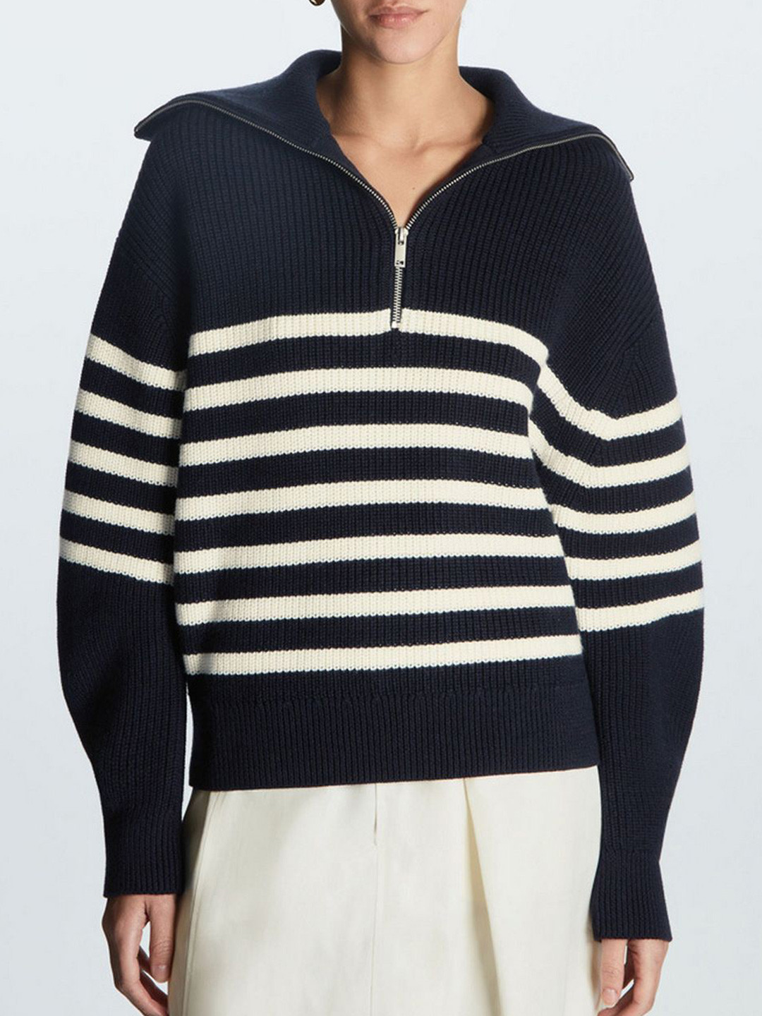 StyleCast Women Striped Pullover with Half Zipper
