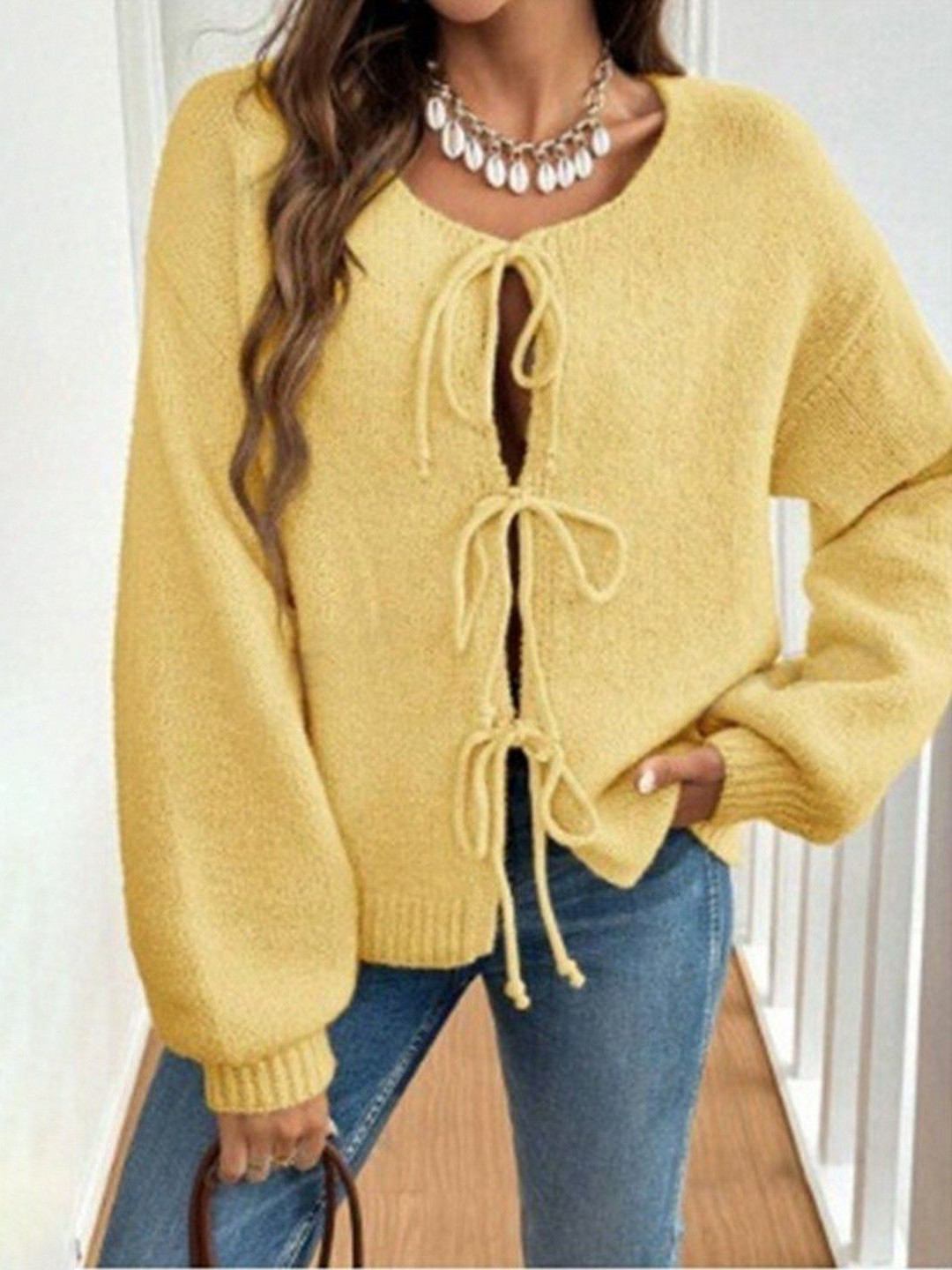 StyleCast Women Tie-Front Knited Long Sleeves Cardigan