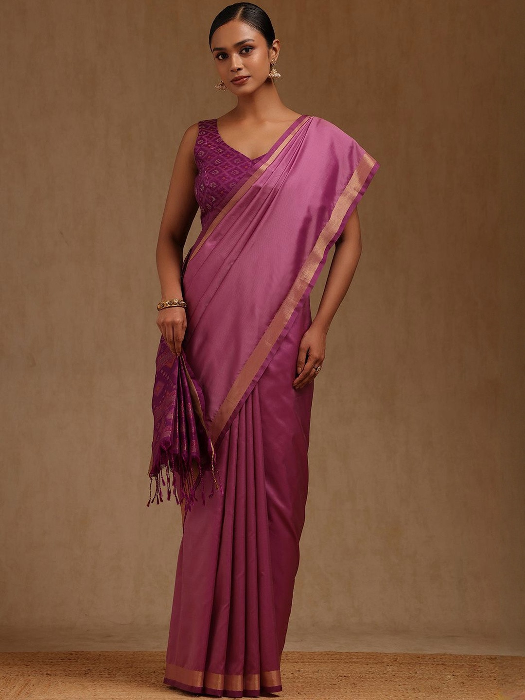 Soch Women Woven Design Saree with a Zari Border & a Blouse Piece