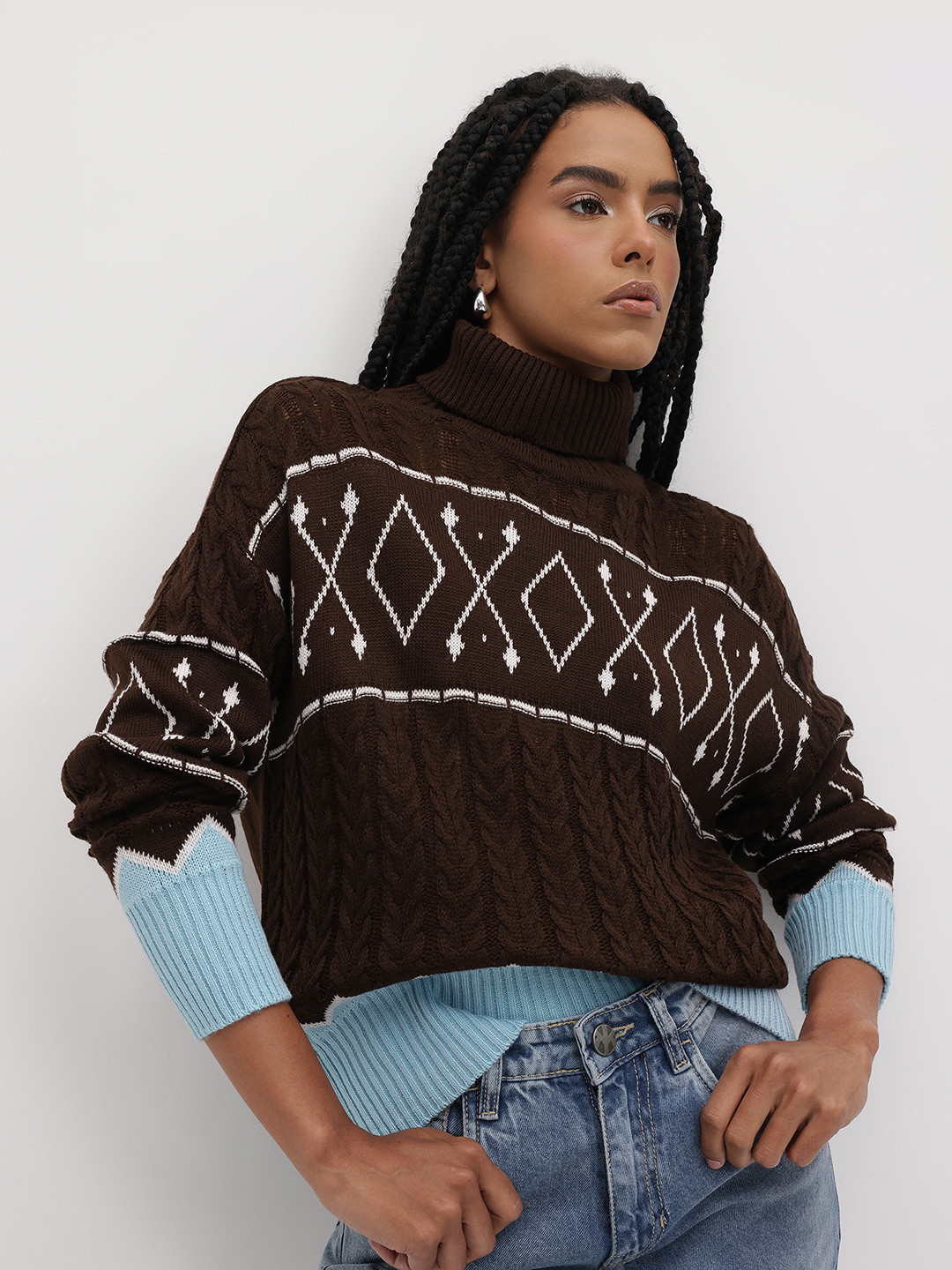 The Roadster Life Co. Colorblocked Cable Knit Pullover