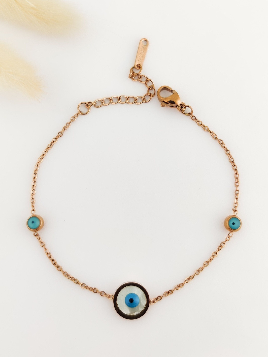 LOLO LePA Stainless Steel 18K Rose Gold-Plated Artificial Stones Studded Link Bracelet