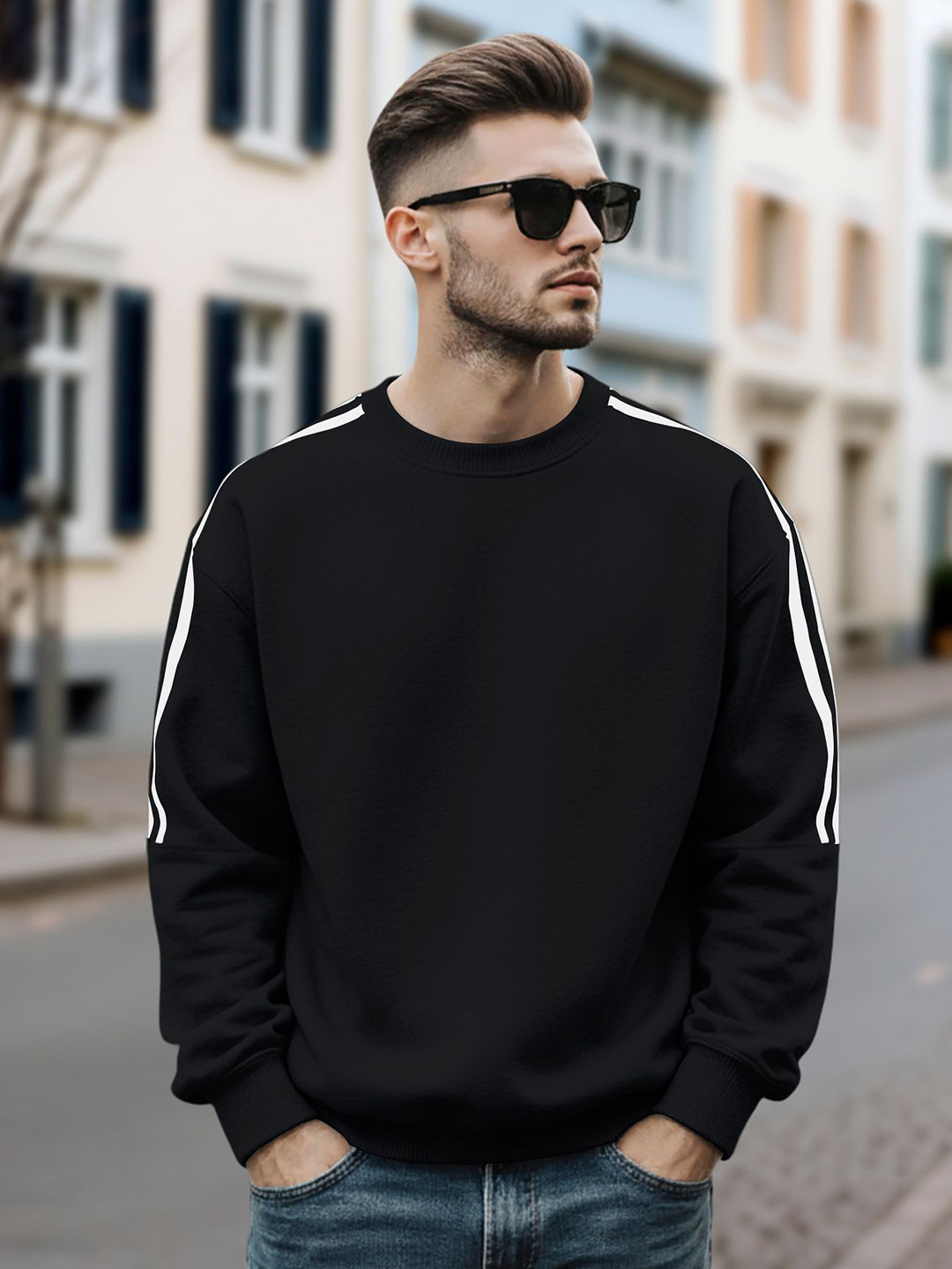 Fashion And Youth Men Solid Pullover Sweatshirt
