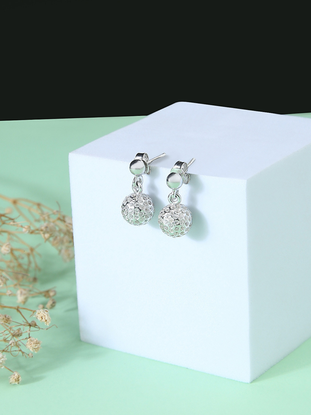 ShimmerTots Girls 925 Sterling Silver Rhodium-Plated Disco Ball Drop Earrings