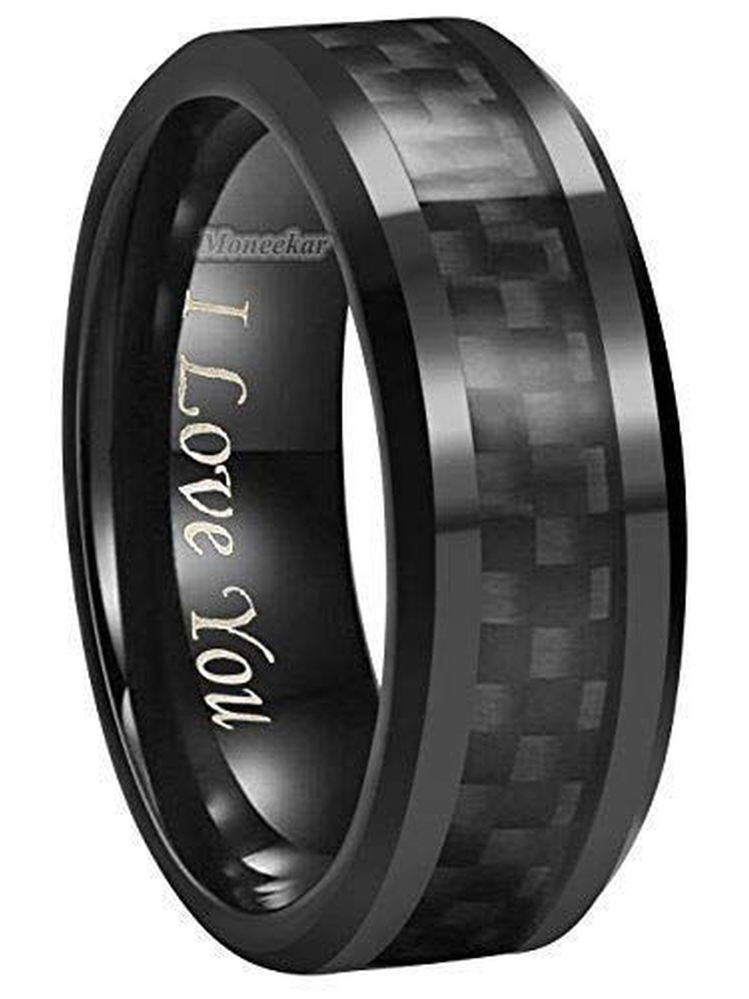 Moneekar Jewels Unisex Black Comfort-Fit Engraved Finger Ring