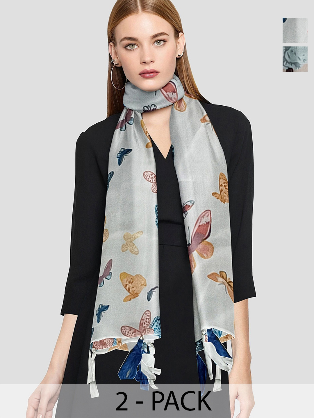 POSHAMPAA be desi Women Pack of 2 Printed Scarf