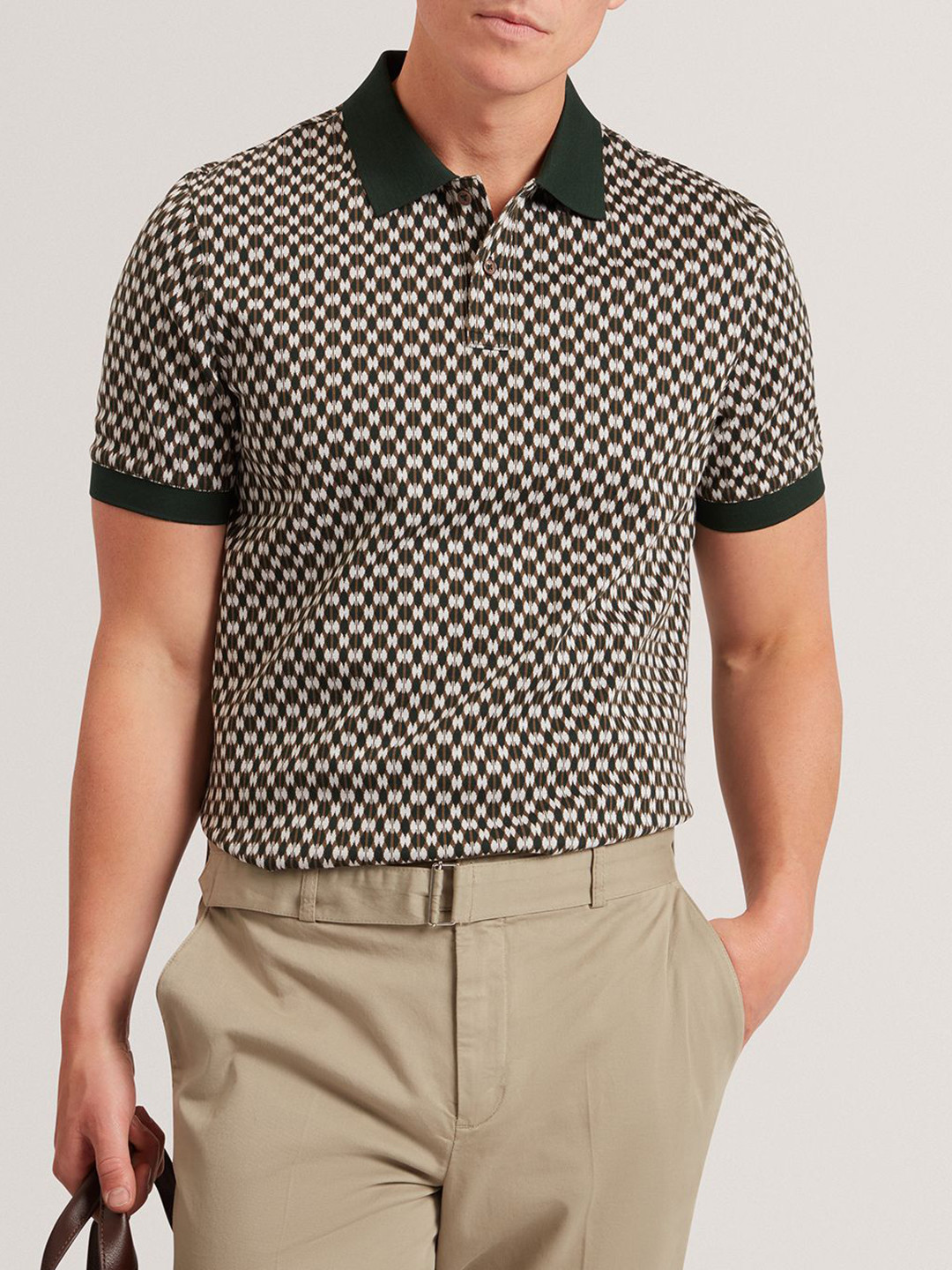Ted Baker Men Geometric Printed Polo Collar Cotton T-shirt