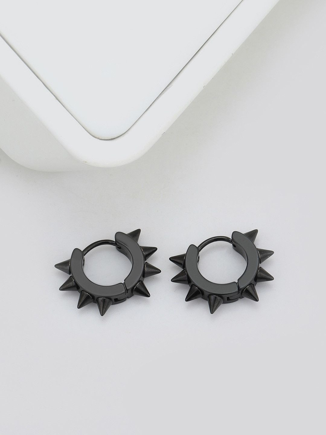 Roadster Men Black Stainless steel Circular Hoop Earrings