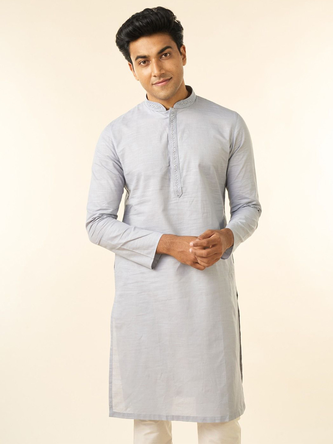 Diwas by Manyavar Men Mandarin Collar Cotton Straight Kurta