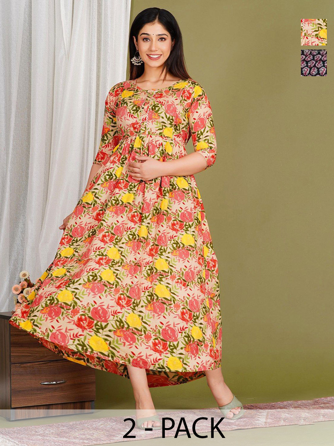 Pakiza Enterprises Pack Of 2 Floral Print Fit and Flare Maxi Dress