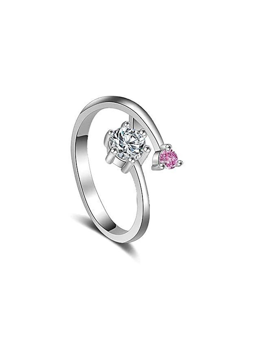 Moneekar Jewels Women Platinum Look Adjustable Cubic Zirconia Finger Ring
