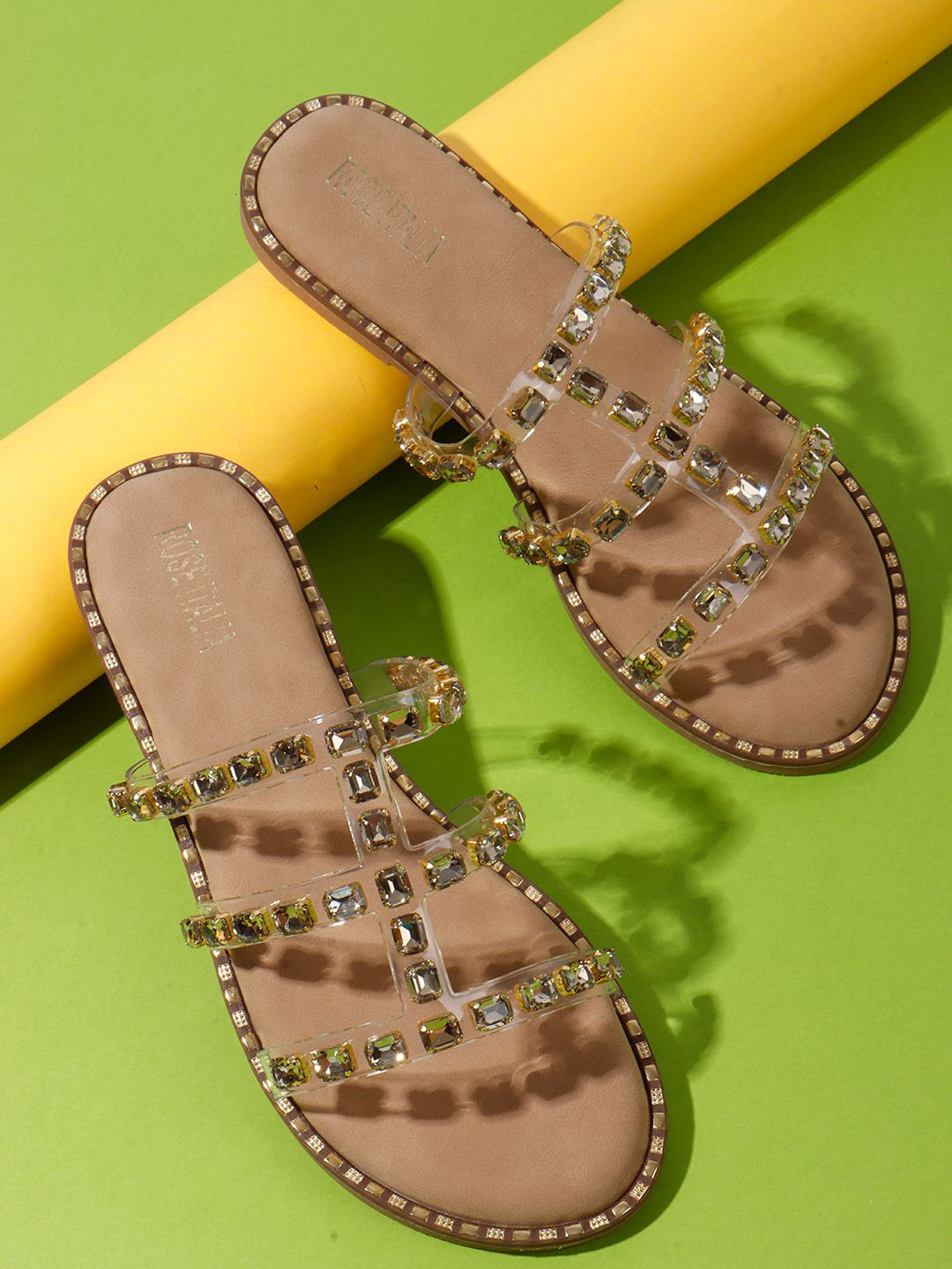 ROSE ITALIA Women Western Embellished Open Toe Flats