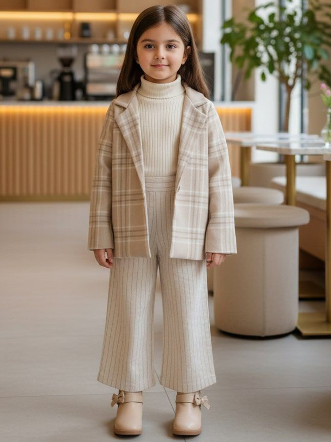 Safehugs Girls Checked Pure Cotton Relaxed Fit Open Front Blazer