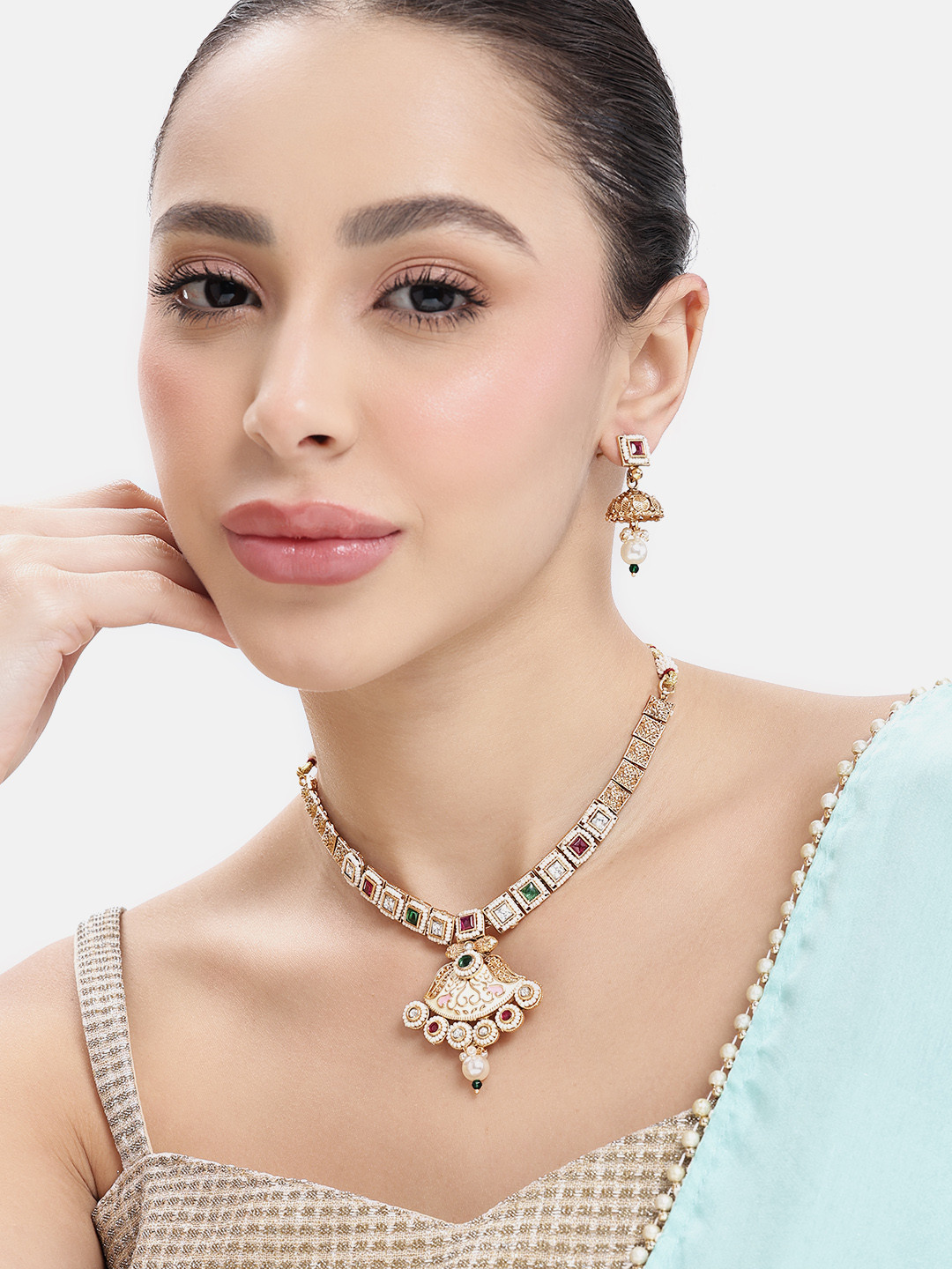 Lavish Giftz Gold-Plated Antique Ruby Enamelled Jewellery Set