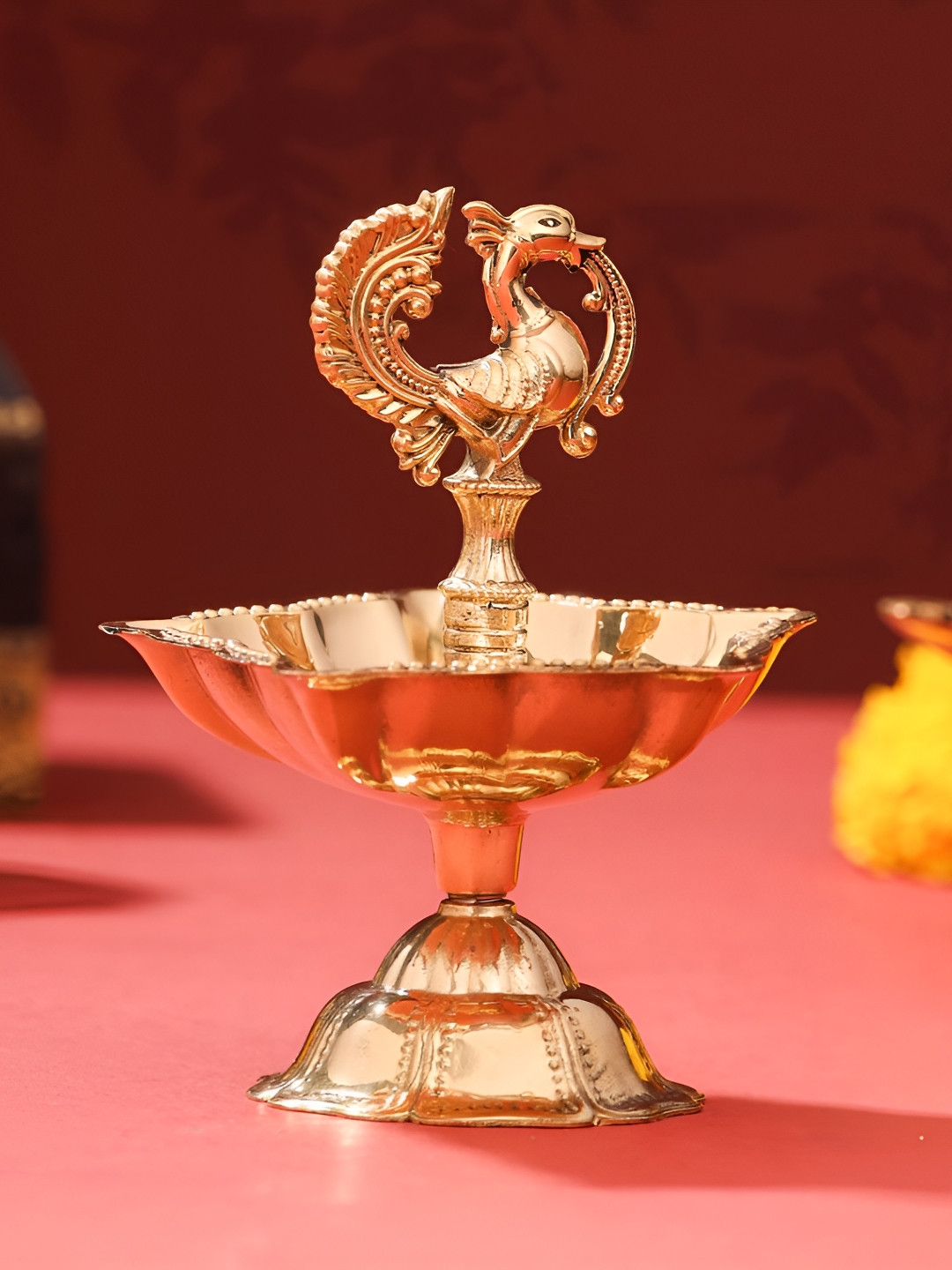 Vedansh Craft Gold Toned Textured Eco Friendly Peacock Five Petal Diyas