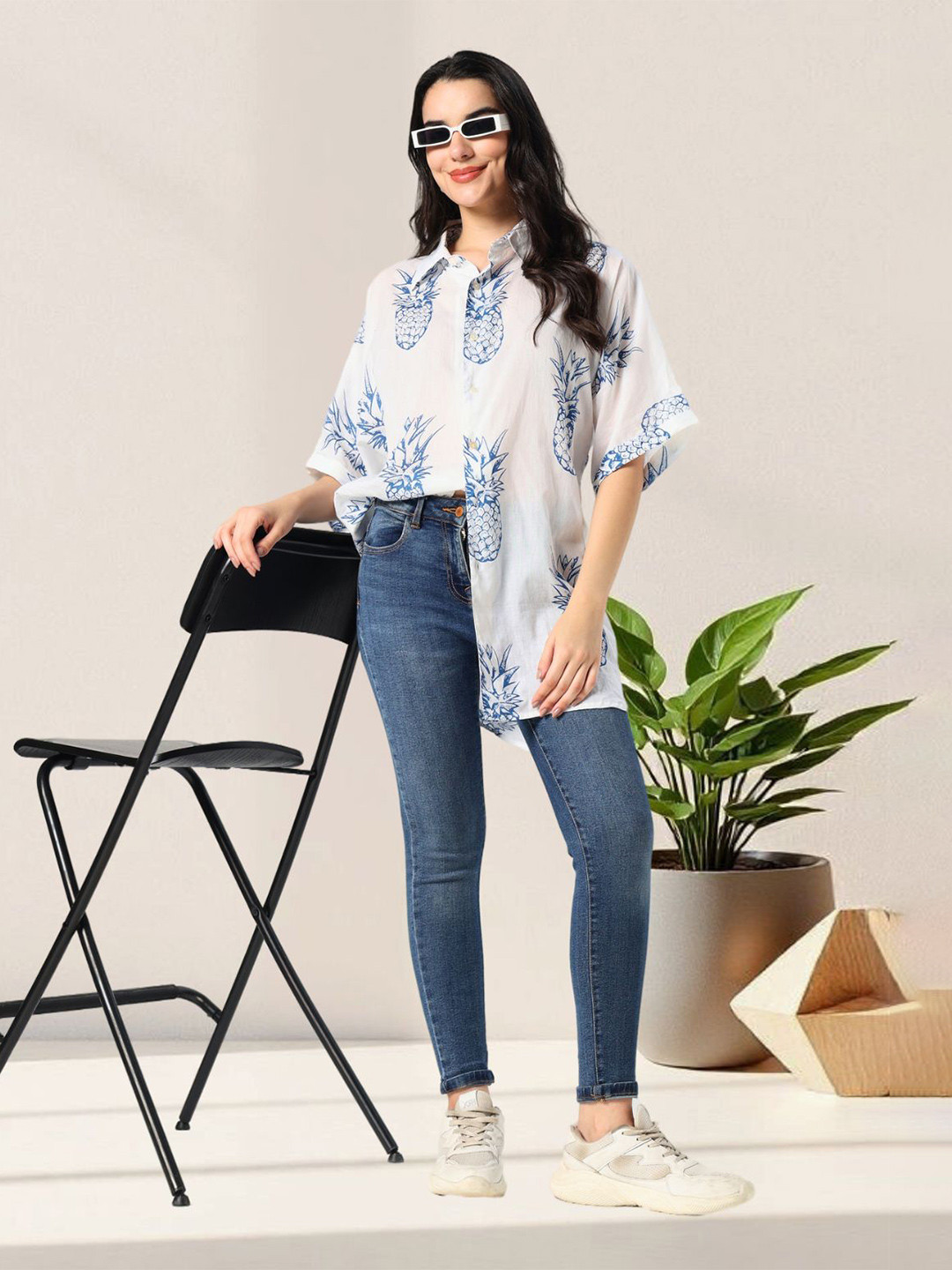 Safeera Women Floral Cotton Relaxed Fit Casual Shirt
