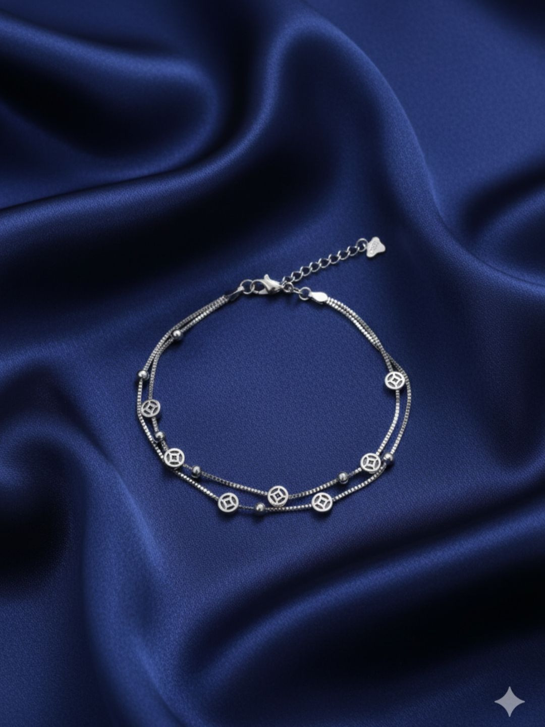 RACHIVA Women 925 Sterling Silver Rhodium Plated Zircon Double Layer Geometric Bracelet