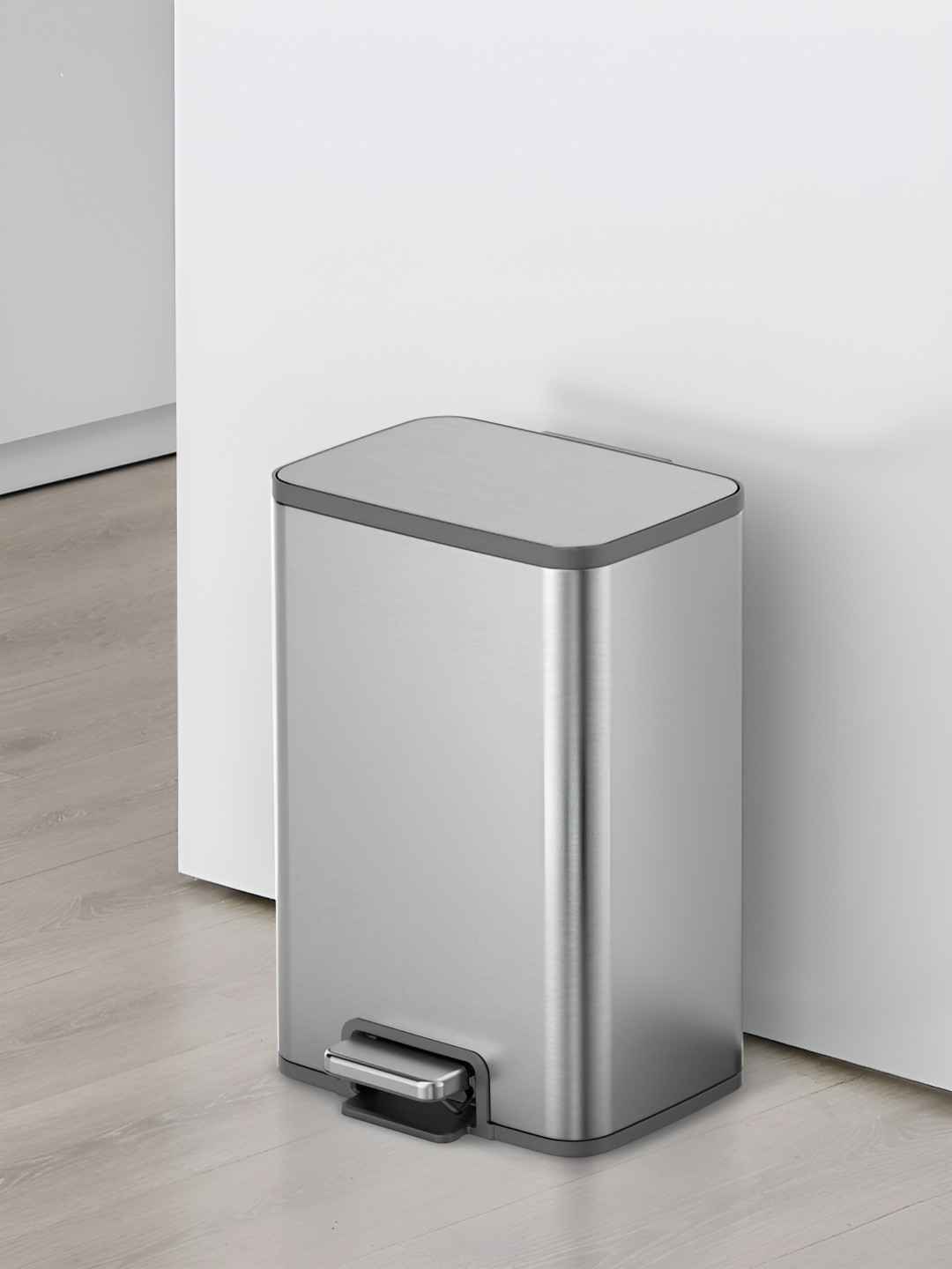 OBSESSIONS Grey & Black Stainless Steel Compact Step Trash Rectangular Dustbins - 15 L
