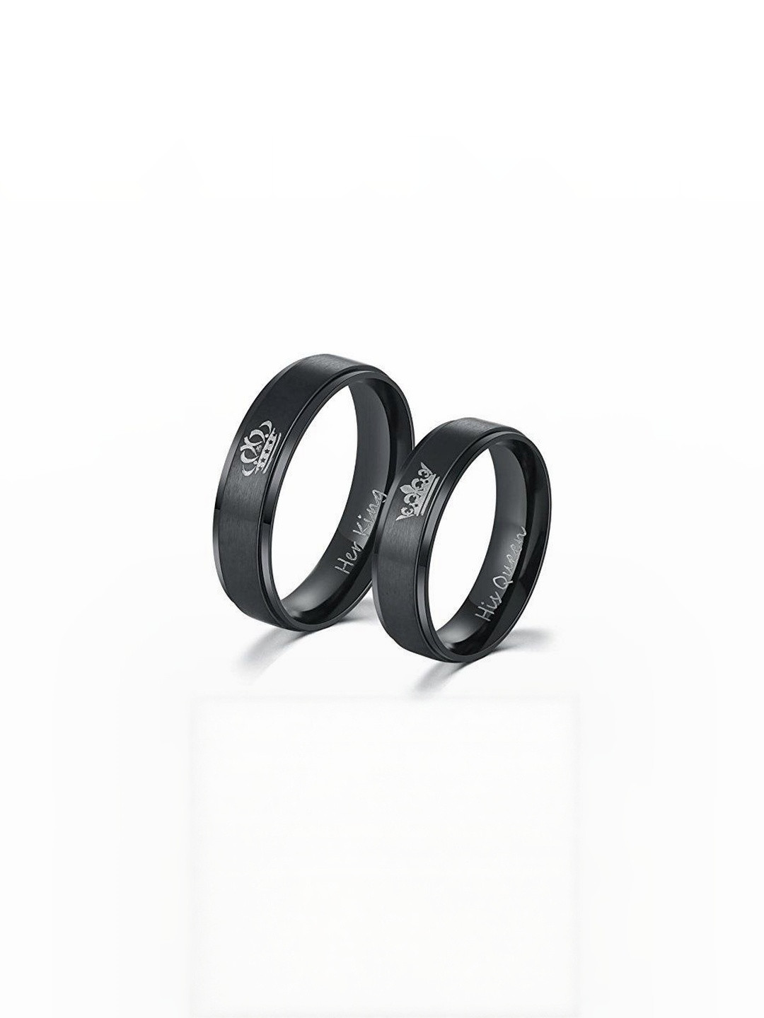 Moneekar Jewels Unisex Set of 2 Black Stainless Steel Couples Finger Rings
