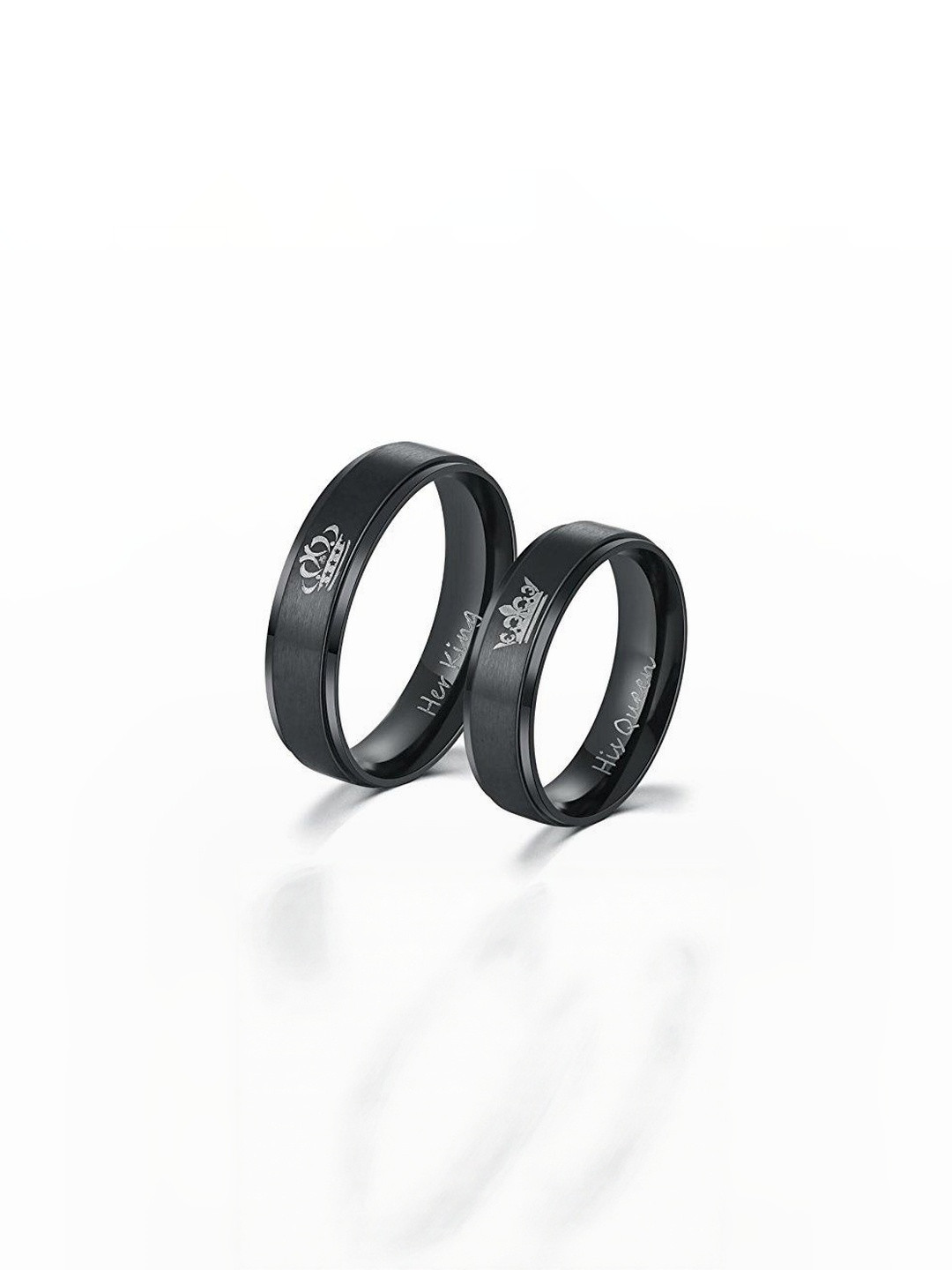 Moneekar Jewels Unisex Set of 2 Black Titanium Finger Rings