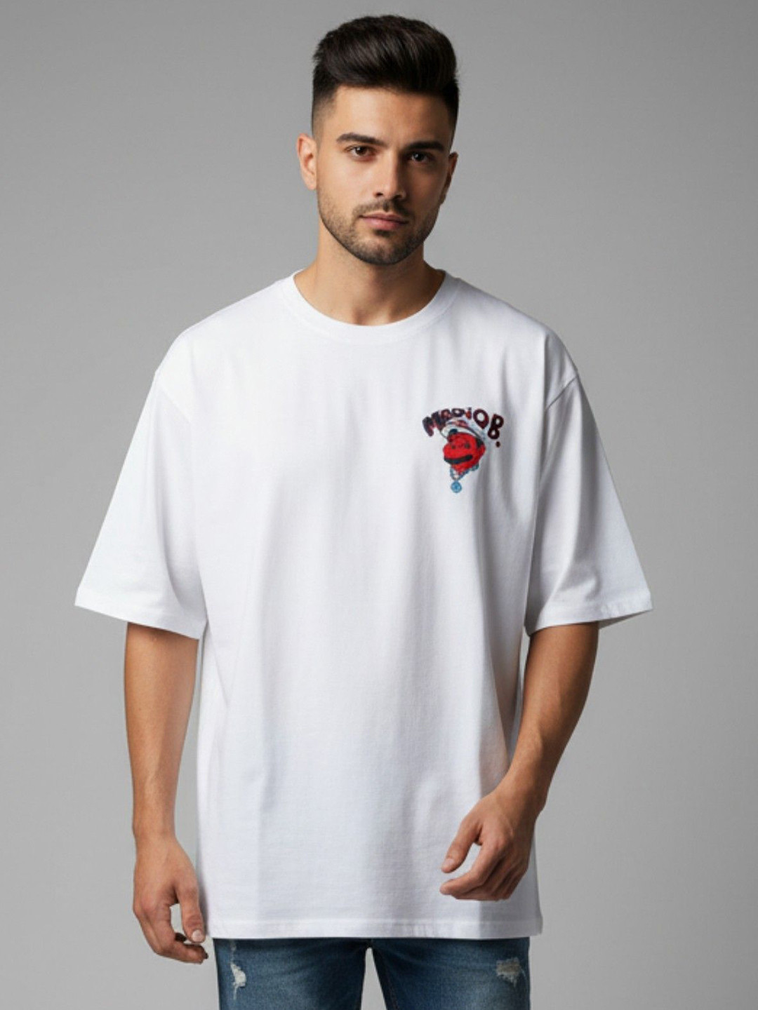 SANDPIPER Men Super Mario Graphic Printed Round Neck Oversized T-shirt