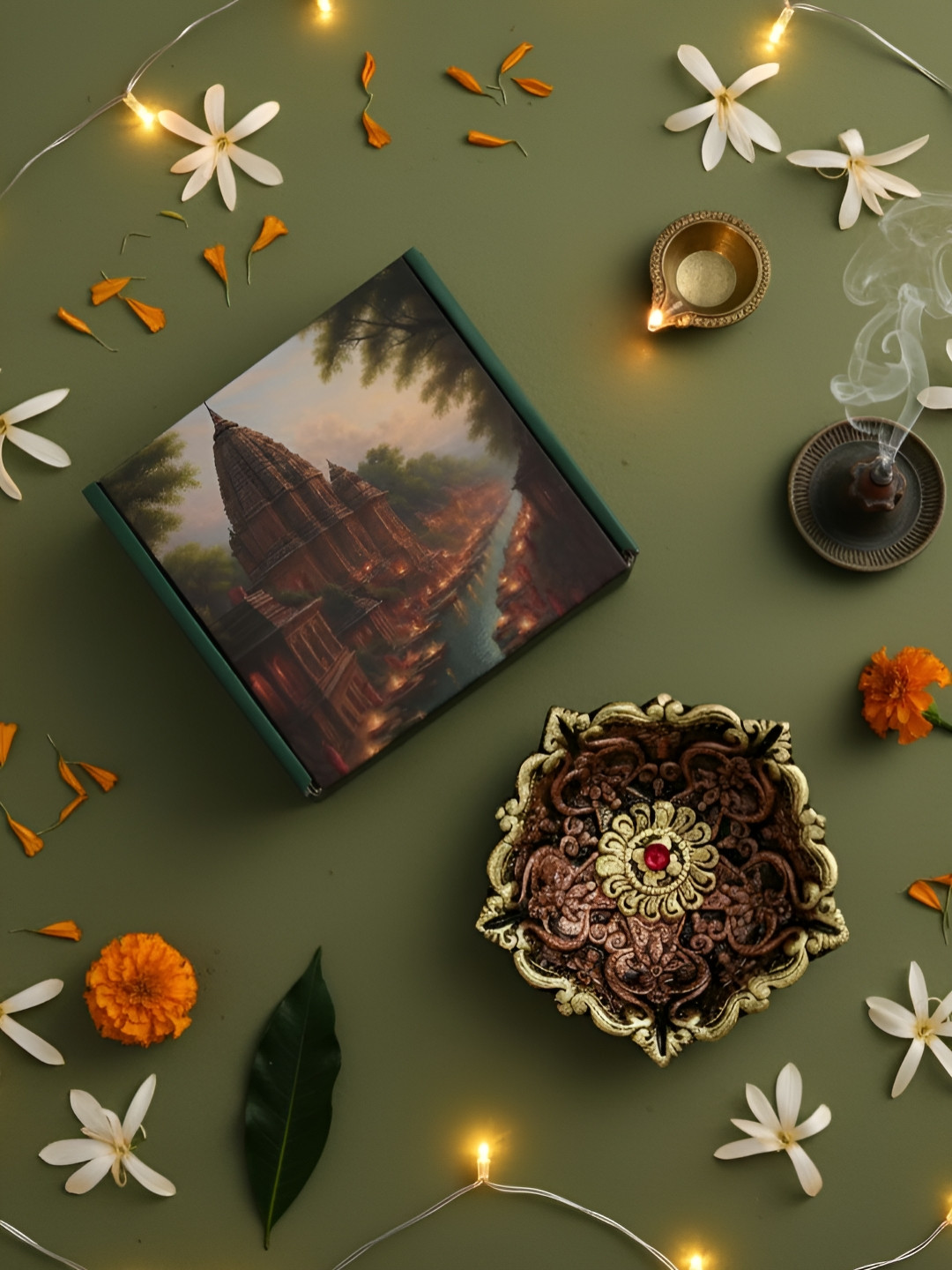 The handicraftian Brown Textured Large Panchmukhi Designed Diyas