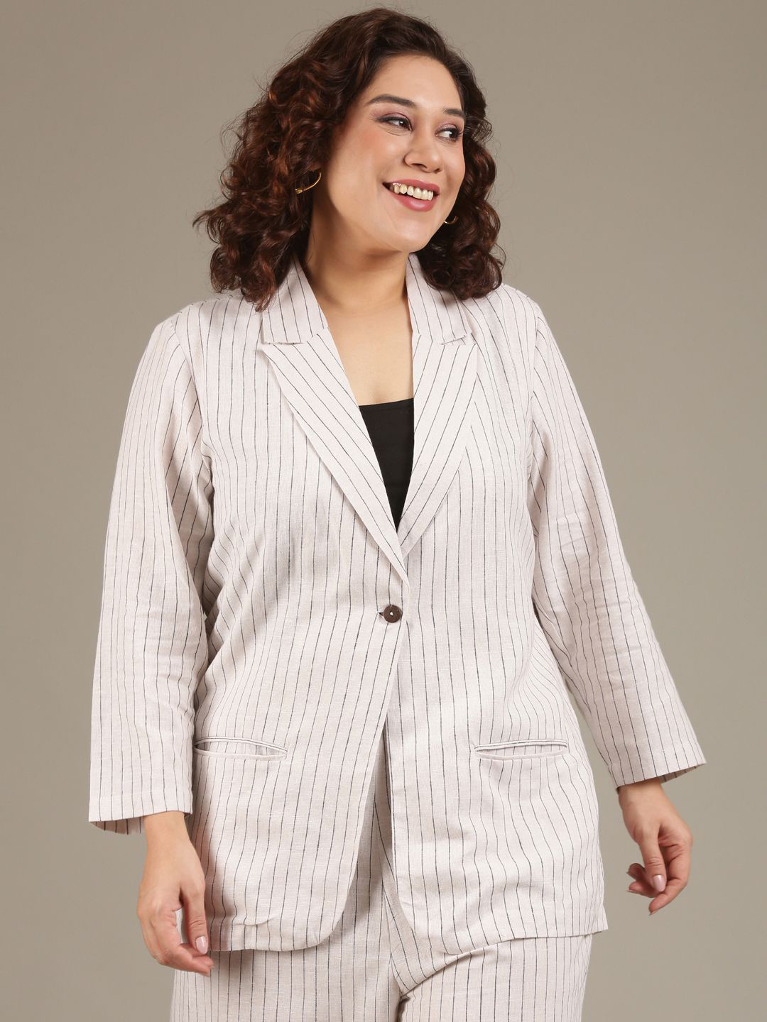 The Pink Moon Pine Striped Linen Formal Blazer