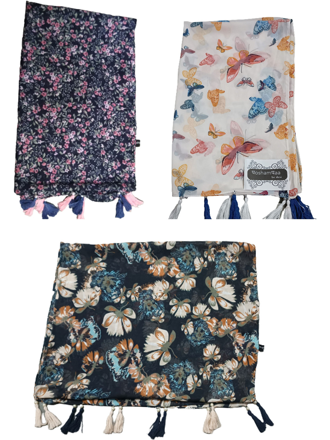 POSHAMPAA be desi Women Pack O 3 Printed Scarves