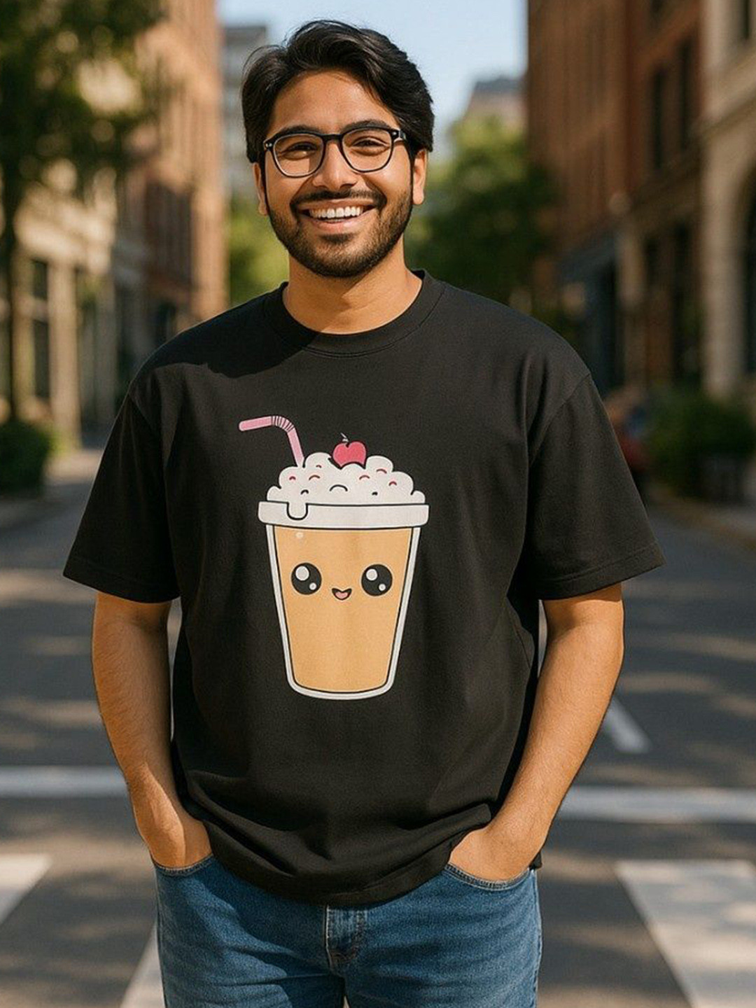 EDI Men Moisture Wicking Graphic Printed Round Neck Pure Cotton Oversized T-shirt