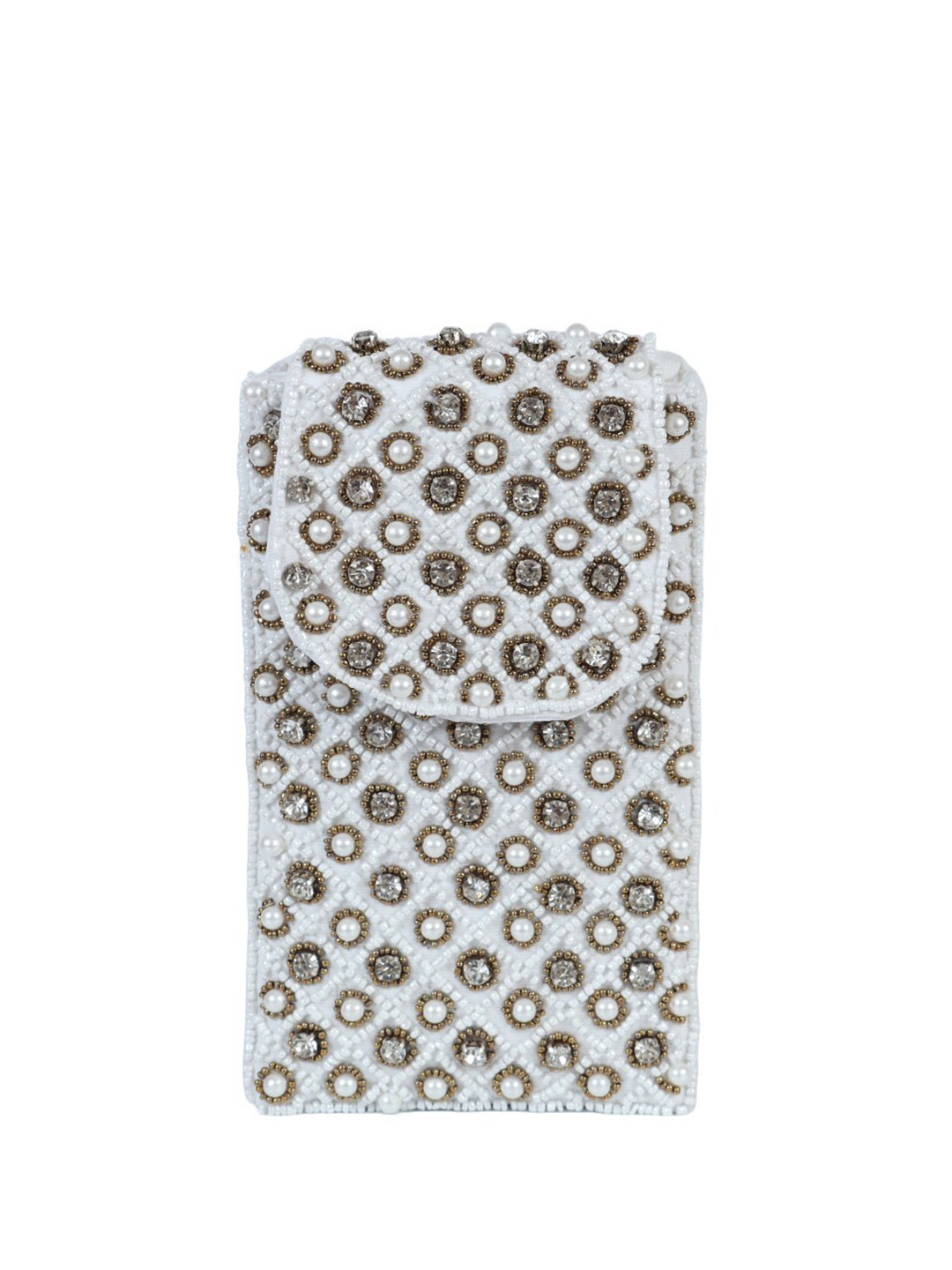 Kaarnis White Soy Crystal Embellished Mobile Bag