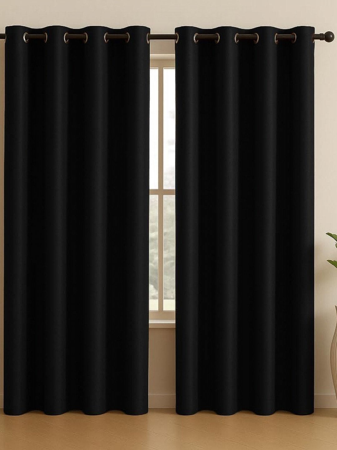 Aura Black Breathable 2 Pieces Door Black Out Eyelet Curtain