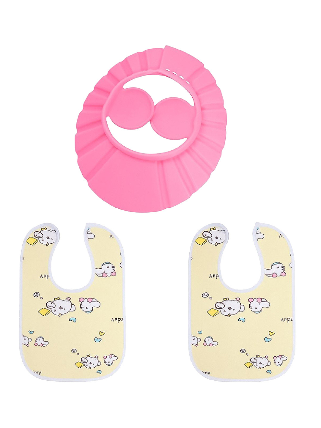 Kalra Magic Kids Set Of 3 Printed Cotton Waterproof Bib & Shower Cap