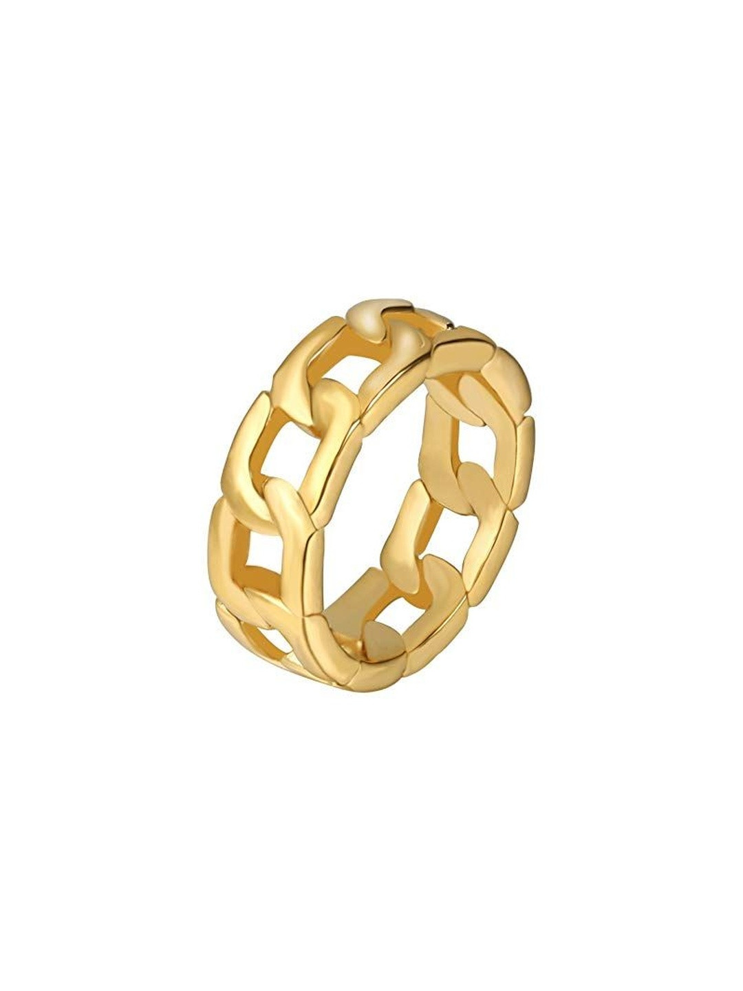 Moneekar Jewels Unisex Gold-Tone Stainless Steel Cuban Link Finger Ring
