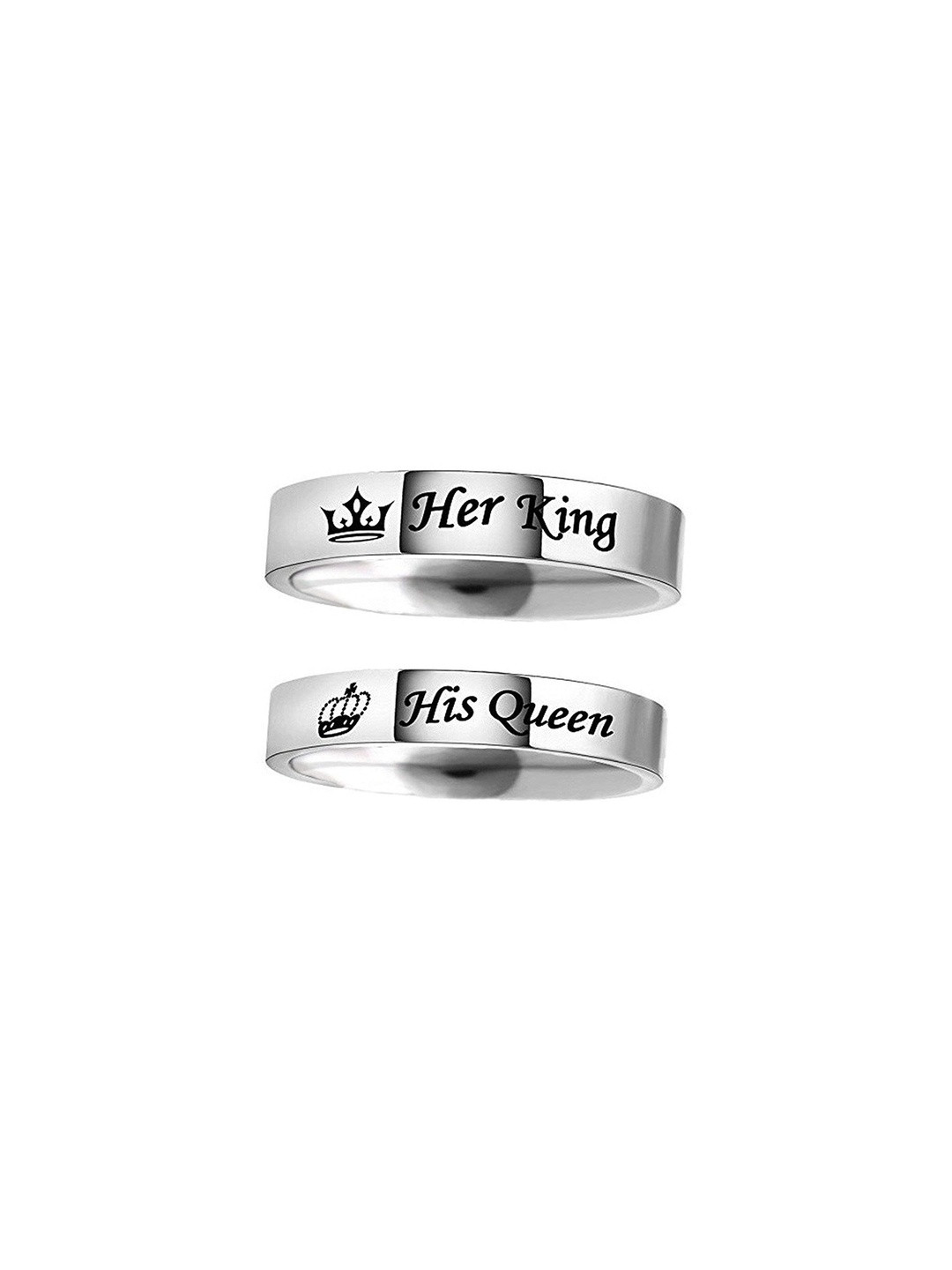 Moneekar Jewels Unisex Set of 2 Her King His Queen Silver Finger Rings