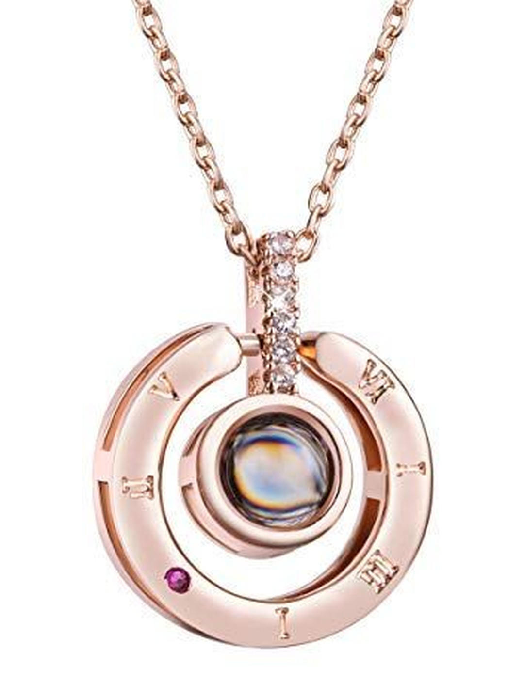 Moneekar Jewels Rose Gold-Plated 100 Language Projection Pendant with Chain
