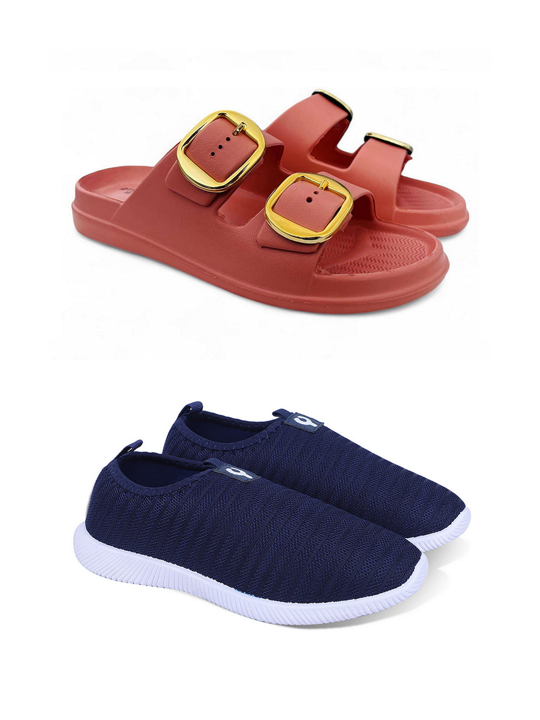 FABBMATE Women Pack of 2 Lace-Ups Sneakers With Flip Flops