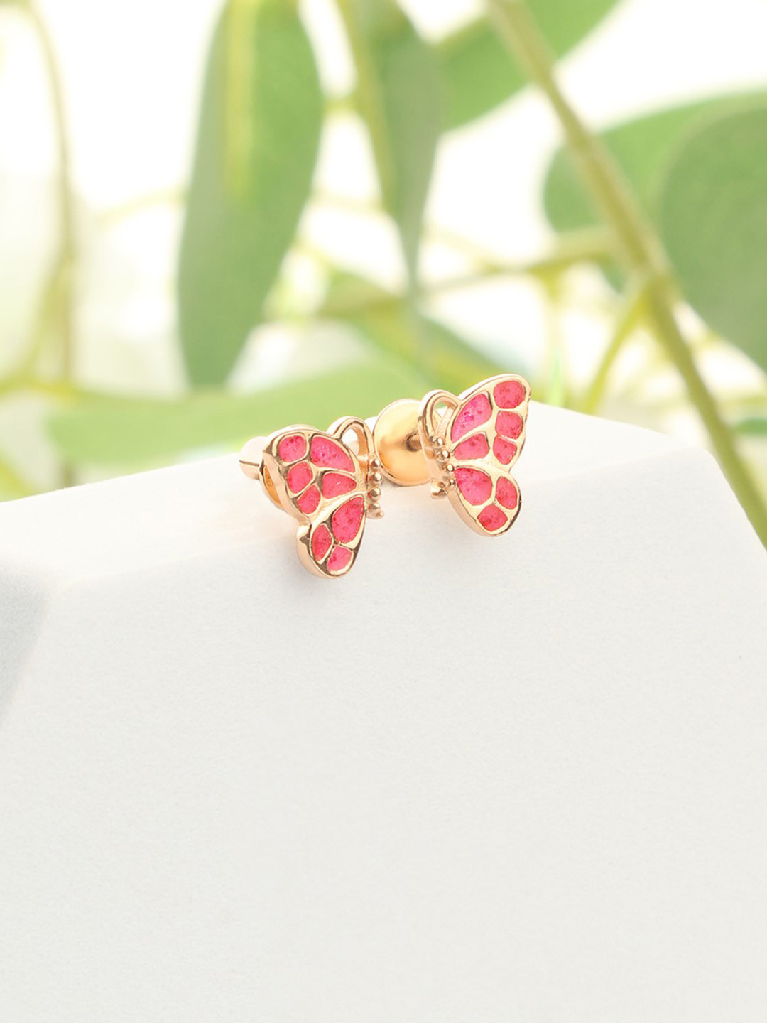 ShimmerTots 925 Sterling Silver Rose Gold-Plated Giltter Pink Butterfly Shaped Studs