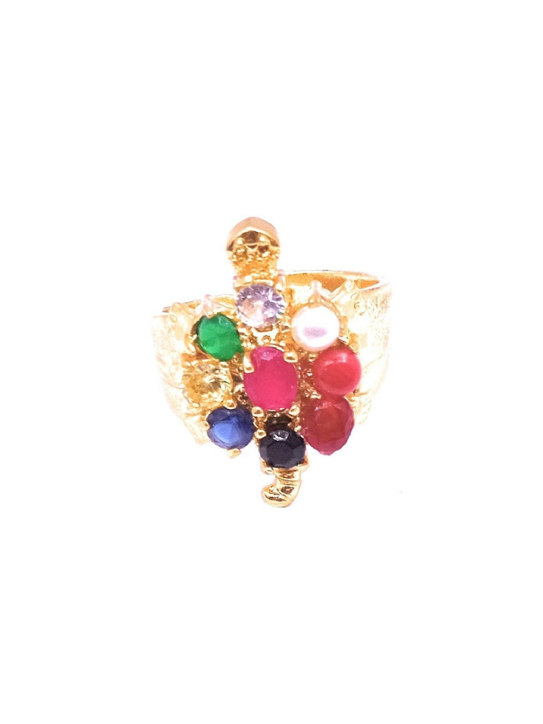 RAVIOUR LIFESTYLE Unisex Silver-Plated Brass Finger Ring with Multicolour Stones