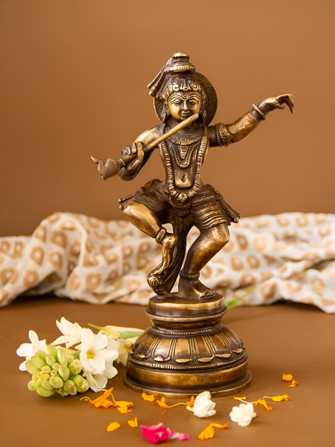 Imli Street Brown Dancing Lord Krishna Religious Idol Showpiece