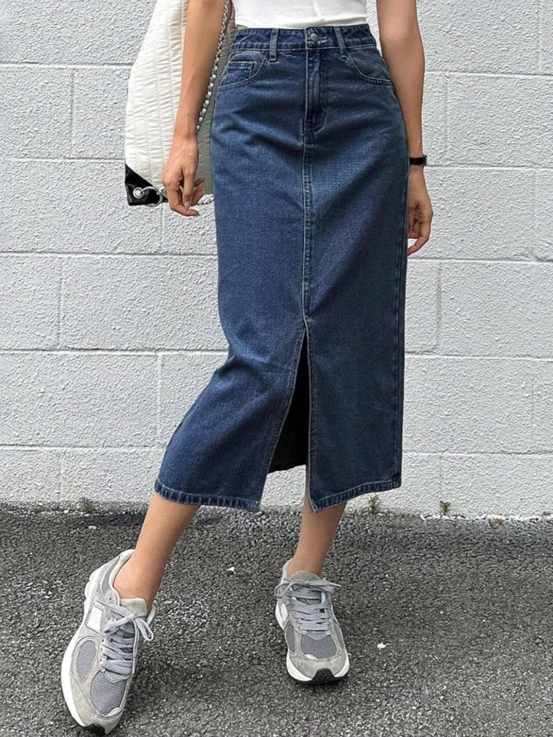 Revella Fashion A-Line Denim Midi Skirt