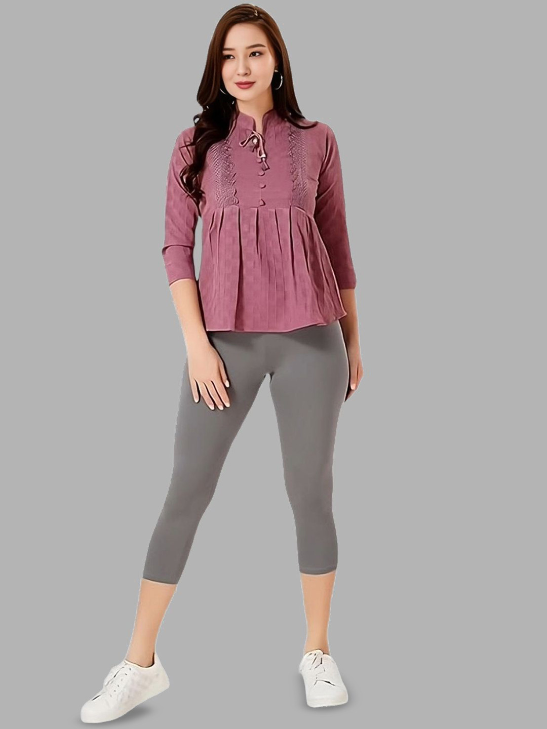 ZAYANQA Women Solid Slim Fit Three-Fourth Length Stretchable Cotton Grey Capri Leggings