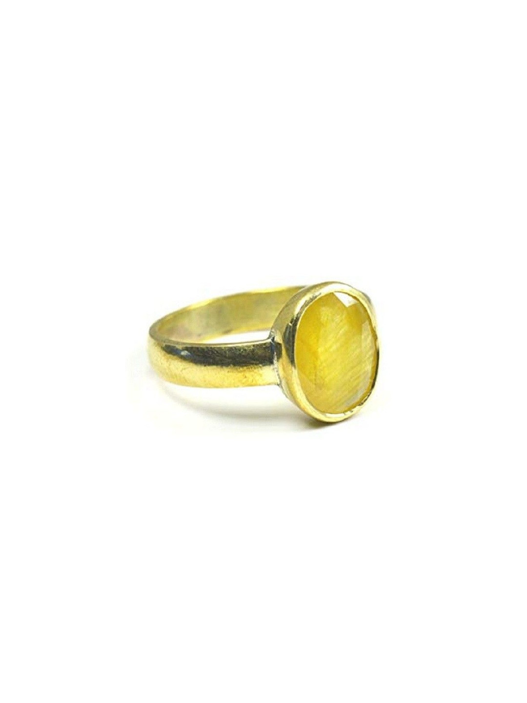 RAVIOUR LIFESTYLE Unisex Gold-Plated Sapphire Finger Ring With Lab Certified Pukhraj Stone