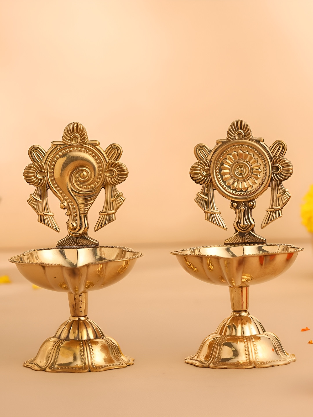Vedansh Craft 2 Pieces Gold Toned Textured Eco Friendly Shankh Chakra Diyas