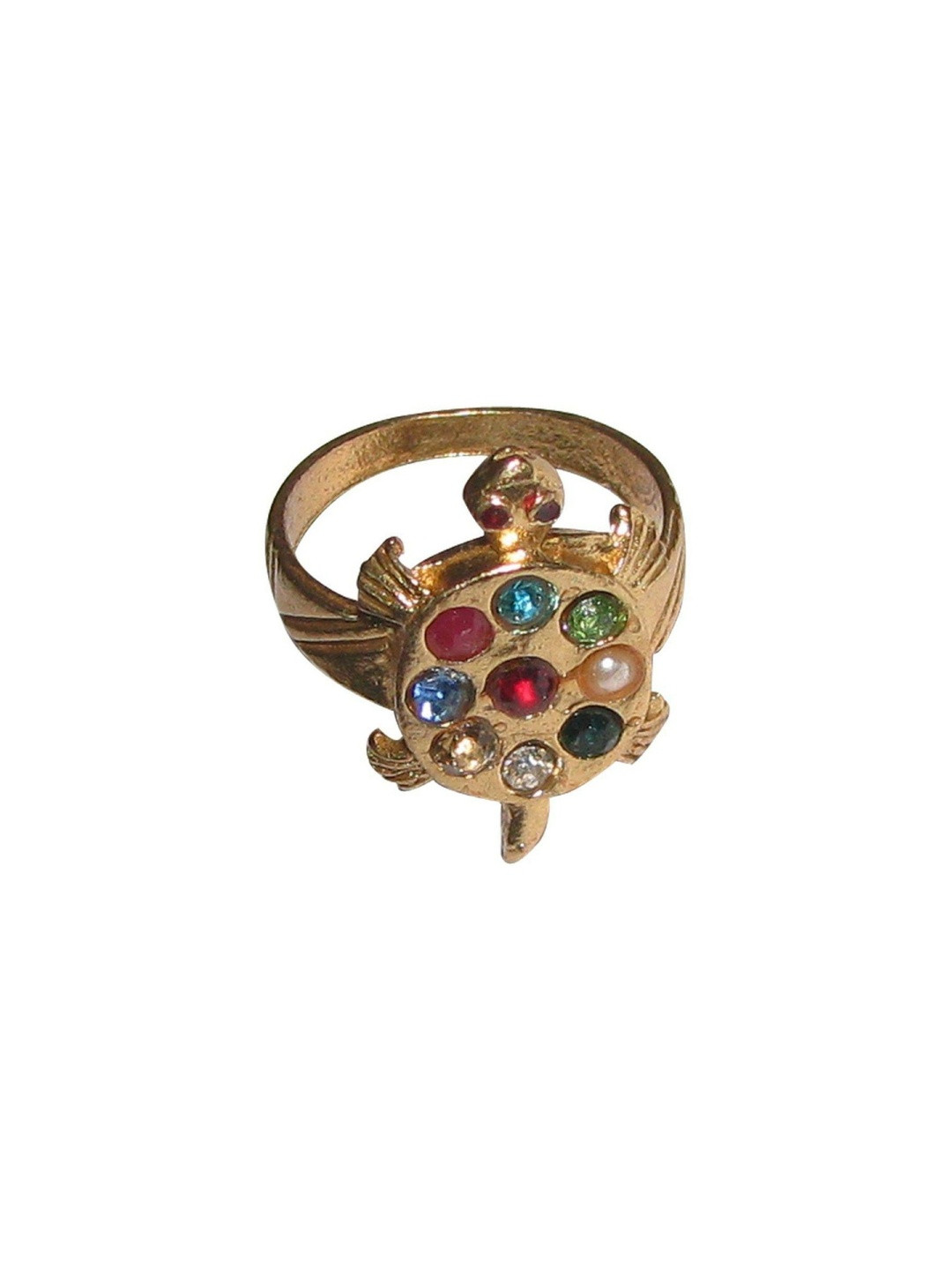 RAVIOUR LIFESTYLE Unisex Navratna Tortoise Ring Gold-Plated Finger Ring