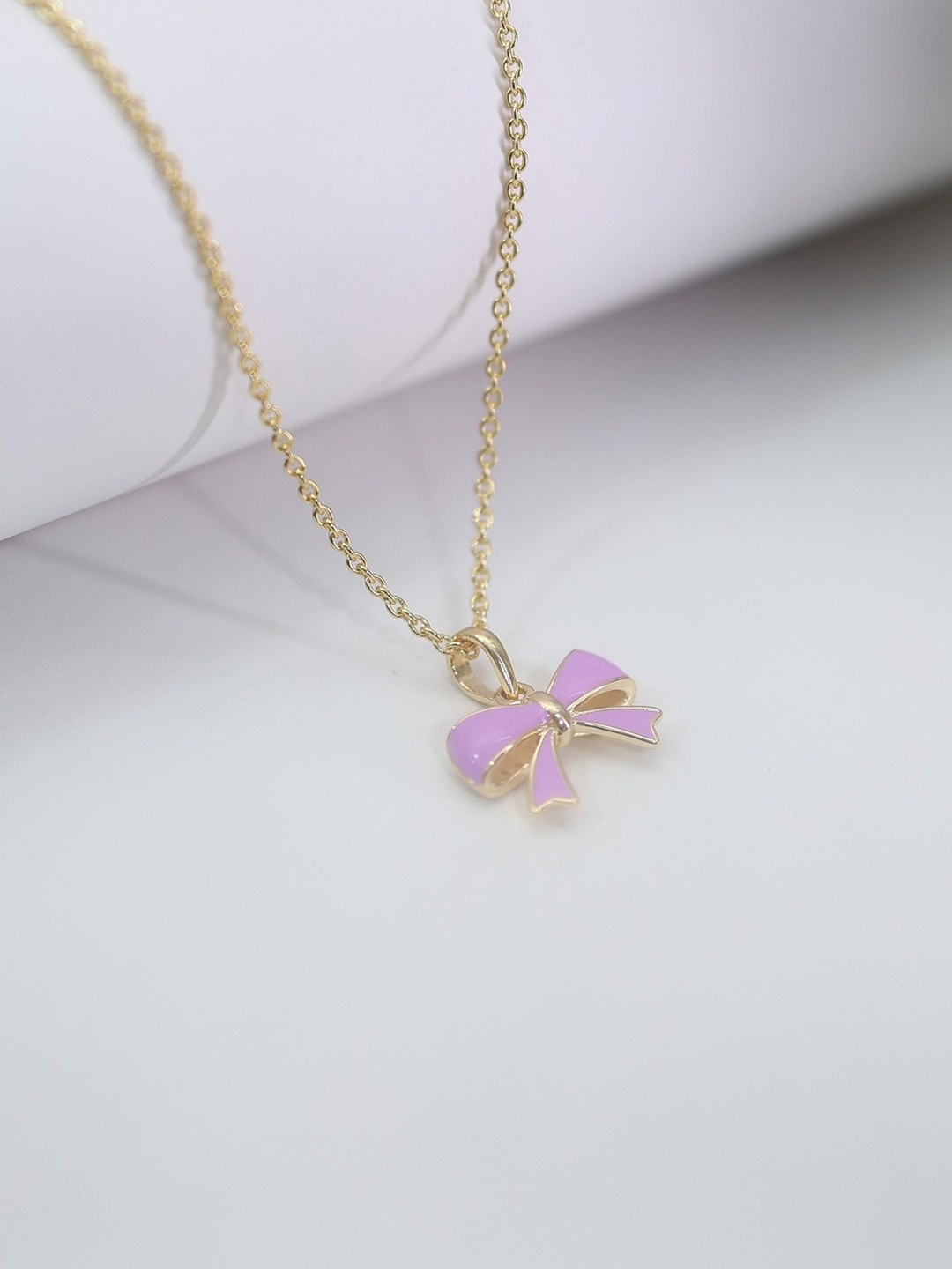 ShimmerTots Girls 925 Sterling Silver Gold-Plated Lilac Bow Shaped Pendant With Chain