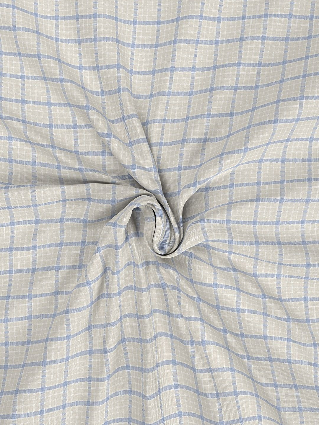 MASPAR Blue & Cream Colored Checked Pure Cotton 144 TC King Bedsheet Set 2.24 m x 2.75 m