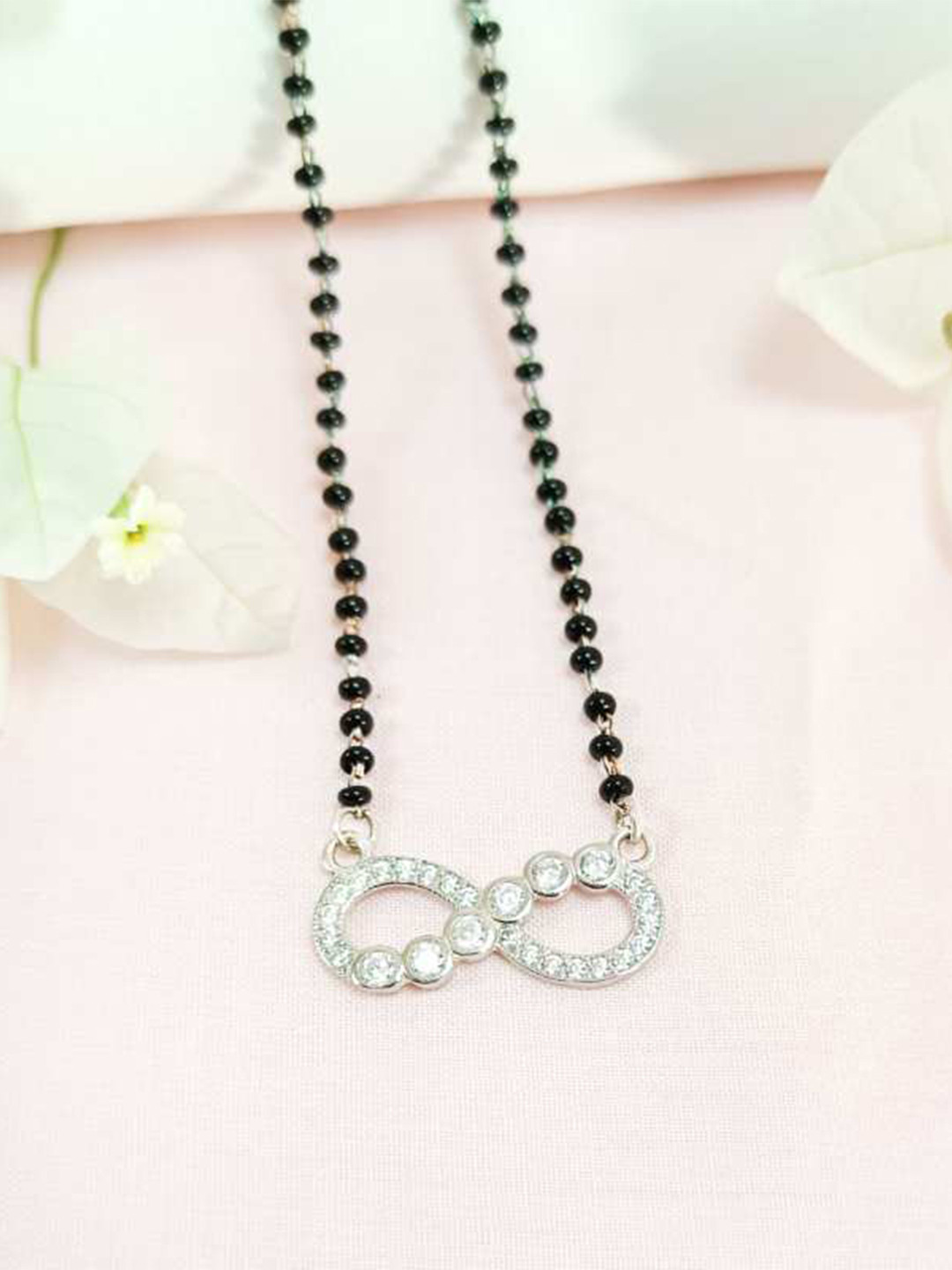 INARI SHINES 925 Sterling Silver Rhodium-Plated Zircon Studded Halo Infinity Mangalsutra