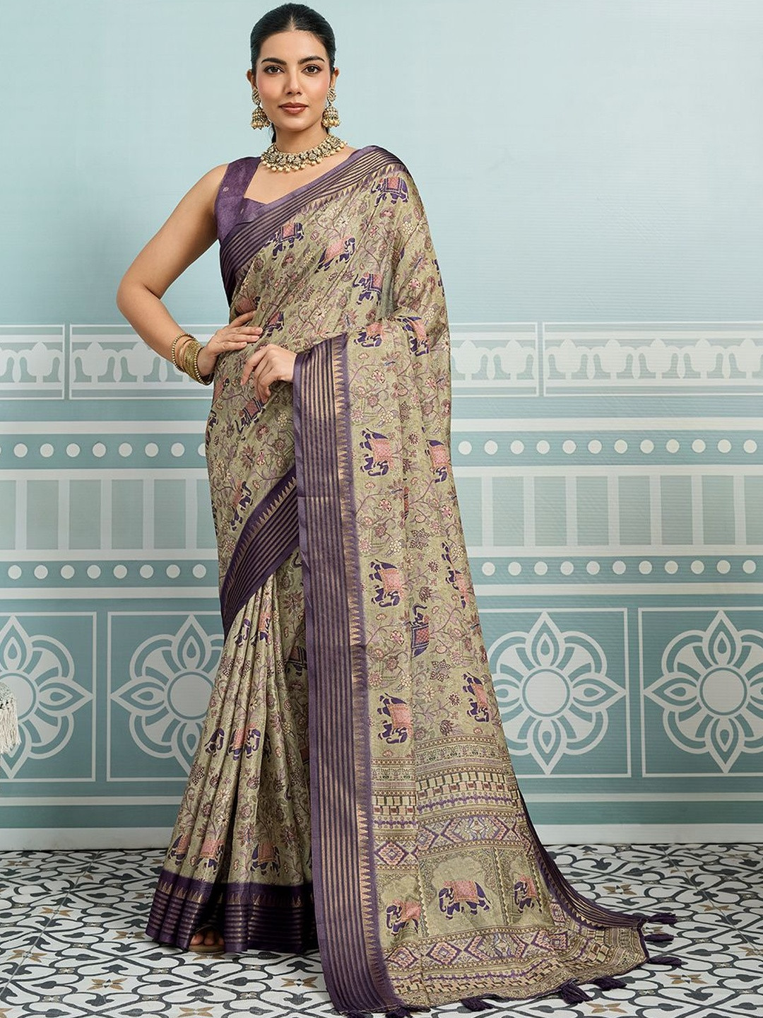 100 DreamsEthnic Motifs Zari Tussar Saree
